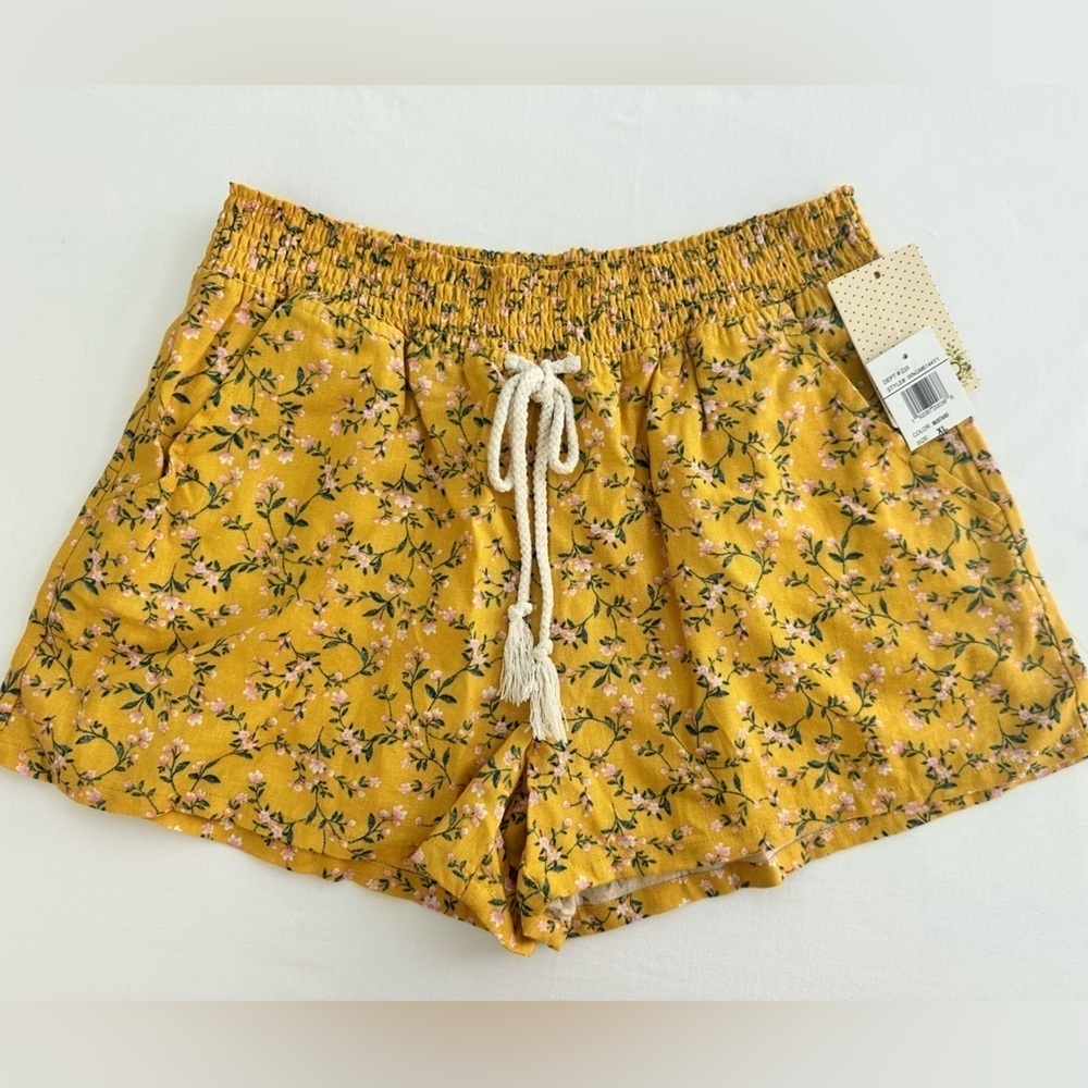 BeBop Yellow Floral Drawstring Elastic Waist Shorts Size XL NWT